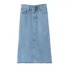Skirts Spring 2023 Korean Version Of High-waisted Frayed Loose And Thin A-line Denim Skirt Women Long For