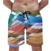 Heren shorts elektrische regenboog gym abstract geometrie ontwerp sportkleding strand korte broek snel droge retro grafische baten trunks