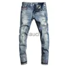 Jeans masculinos Moda de streetwear Men Jeans Retro Azul Elastic Slim Fit Ripped Jeans Men Borderyer Designer Vintage Casual Cotton Denim Pants J230814