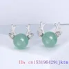 Boucles d'oreilles en peluche néphrite jade cerf vert énergie naturelle nés gemles chinoises masse d'oreilles sculptées femmes talismans de pierres précieuses 925 charmes argentés