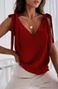 Women's Tanks 2023 Casual Spring Summer Women Bow Spaghetti Strap Camis Solid Color V-neck Office Lady Elgant Tops
