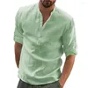 Camicie casual maschile 2023 camicia in cotone in lino in cotone top a maniche lunga t-shirt molla e autunno bello