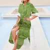 Casual Dresses Green Abstract Moss Dress Granite Marble Stylish Long Sleeve Cute Ladies V Neck Graphic Oversized Chiffon