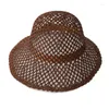 Berets Wide Brim Hand Made Japanese Fashion Hollow Breathable Hat Lady Summer Paper Straw Hats For Women Beach Bonnet