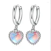 Boucles d'oreilles cerceaux Real 925 Silver Sweet Sweet Moonstone Heart Drop Charm Boucle d'oreille pour les femmes Bijoux de mariage de mariage Da2289