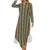 Casual Dresses Retro Striped Chiffon Dress Colorful Print Beach Street Style Woman Sexy Pattern Clothes Big Size