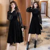 Casual Dresses Women Robe Clothing Spring Fashion Sexy Sheer Mesh French Black Long Elegant Party Dress Beaded Bling Velvet G461