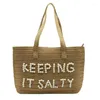 Design Letter Embroidered Straw Woven Women's Bag Handwoven Fashion Tote Summer Beach