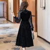 Casual Dresses Women Robe Clothing Spring Fashion Sexig Sheer Mesh French Black Long Elegant Party Dress Pärled Bling Velvet G461