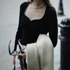 Pulls de femmes Musier Paris rétro Pull en tricot à basse coupe bas carré de perle de perle de base de base de base Femme Femmes