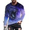 Herentruien mode mode lange mouw t-shirts 3D geprint dierenleeuw t-shirt voor heren straat o nek pullover Oversized T-shirt