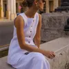 Skirts White Cotton Linen Vest Top Long Skirt Two Piece Set Summer Causal Office Lady Single Breaste Sleeveless And Outfits