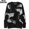 Herrenpullover Herren Streetwear Zerrissener Pullover Patchwork Strickpullover Hip Hop Retro Pullover Baumwolle Harajuku Pullover Weich Y2K Schwarz Blau 230814