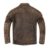 Męskie kurtki vintage żółtą, oryginalną skórzaną kurtkę Mężczyźni Slim 100% Cowhide Motorcycle Style Biker Poleśnia