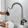 Kitchen Faucet Gun Gray Digital Display Pull-out Sink Dish Basin Mixer Tap Cold And Hot Free Rotating Multi-mode Water