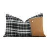 Kudde omslag för vardagsrum svart rutig wiast kuddar brun läder lapptäcke soffa s heminredning chaid kuddväska