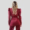Burgundy Women Pants Suits Slim Fit Puffy Long Sleeve Blazer Sets 2 Pieces Custom Made For Wedding Wear