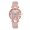 Wristwatches Fashion Women Quartz Watches Butterfly Dial Design Casual Female Woman Leather Clock Montre Femme Gift