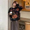 Women's Sweaters Women Fashion Flower Print Vintage Sweater Fall Long Sleeve O Neck Soft Mohair Knit Pullover Top Loose Casual Thick