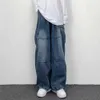 Popular Men Denim Pants Bottoms Baggy Cargo Jeans Solid Color Relaxed Fit Mid Waist Denim Trousers Streetwear HKD230812