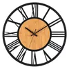 Wall Clocks 3D Large Wall Clocks Nordic Roman Numerals Retro Round Wood Metal Iron Accurate Silent Hanging Ornament Living Room Decoration 230814