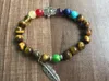 Strand Natural Stone 8mm Yellow Tiger Eye Armband lämnar hängspalmarmband 7 Chakra Yoga Bön handled mala pärlor