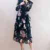 Vestidos casuais kpop coreano cantores de verão impressão floral longa mulher elegante estilo de férias ladra de senhora A-line