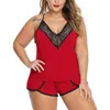 Dames slaapkleding vrouwen plus size pyjama's v nek kanten spaghetti riemen lingerie shorts 2pcs nachtkleding pak huiskleding