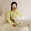 Women's T Shirts Bodycon White O-Neck 2023 Elegant Yellow Long Sleeve Fall Tee Shirt Casual Slim Tops Female Clothing