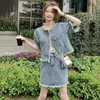 Werkjurken vintage gewassen bravs rok set mode streetwear korte mouw denim shirt dames hoge taille mini Jean tweedelige sets