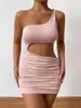 Casual Dresses Sexy One Shoulder Off Hollow Out Mini Dress Women Backless Sleeveless Bodycon Party Vestidos Female