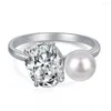 Anelli a grappolo Shop 925 Sterling Silver Oval Creato Maissanite Pearl Gemstone Ring per donne Fine Gioielli Fedding Engagement