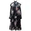 Casual Dresses Kpop Korean Singers Summer Vintage Floral Print Long Women Elegant Holiday Style Lady Sleeve A-line