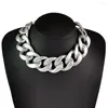 Choker Vintage Acrylic Chain Fashion Chunky Collar Necklace For Women Statement Jewelry Matte Silver Color