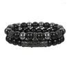 Bracelets de liaison 8 mm Black Grosted Stone Micro Bracelet Zircon Stretch Natural Stretch