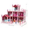 Akcesoria do lalki Pokój księżniczki z meblami domem 3 -piętrowe lalki dla dziewczynki DIY Mansion Playhouse 230812