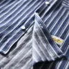 Herren lässige Hemden Fahsion Mandarin Kragen gestreiftes Baumwollhemd Männer Langarm Business Kleid Männliche Tops Camisas Para Hombrts-699