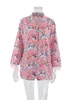 Dames slaapkleding Marthaqiqi Printing Pyjamas Patchwork Feathers Nightie Lange Mouw Turn Down Collar Shorts Femme Pyjama's Pakken