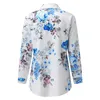 Kvinnors blusar blus blommor tryckta skjortor toppar långärmad lapel -knapp ner sommarmonterade damer bluas