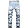 Dżinsy męskie dżinsy dla mężczyzn Pu skórzane gwiazdy Aplikacje hip -hopowe spodnie Pencil Spodnie Style Moda Slim Fit High Street Denim Pants Mężczyzna 230812