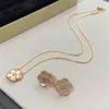 Designer Four-leaf clover top accessories women Cleef High Edition Plum Blossom Necklace Earstuds Thick Plated 18k Rose Gold White Fritillaria Clavicle Chain