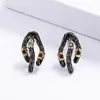 Boucles d'oreilles Cizeva Retro Luxury Earge pour femmes Unique Cubic Zirconia Ladies Party Bijoux Black Gold Couleur