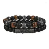 Bracelets de liaison 8 mm Black Grosted Stone Micro Bracelet Zircon Stretch Natural Stretch