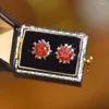 Studörhängen Luomansi 1 Red Moissanite Flower VVS med GRA -certifikat Solid S925 Sterling Silver Women's Jewelry Anniversary Gift