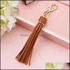 Keychains Lanyards Long Tassel Keychain Car Bag Hanging Pendant Ornaments Present For Women Girls Trinket Leather Rhinestone Bow Key RI DHPC3