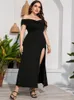 Plus -Size -Kleiderparty für Frauen 4xl 5xl rot Off Schulter plissierte hohe Taille Schlitzabend Event Cocktail Club Prom Outfits