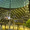 ソーラーネットストリングライト屋外1.5*1.5m 3*2​​m 6*4m防水ガーランドガーデン妖精の芝生の木の装飾ランプ