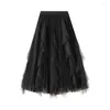 Skirts 2023 Autumn Winter Mesh High Waisted Ruffle Pleated Tulle Long For Women All-match Fairy Gauze Jupe RS1259