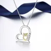 Populära S925 Silver Split Necklace Två färg Owl Heart Bird Pendant Party Trendy Statement for Women