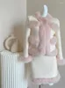 Two Piece Dress Elegant Socialite White Woolen Coat Women Suit Autumn Winter Sweet Pink Fur Stitching Cashmere Mini Skirt Two-Piece Set